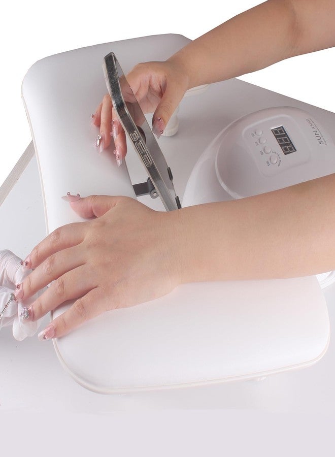MZCMSL Manicure Arm Rest with Rotating Phone Holder for Nails Tech, U - Shaped Adjustable Nail Hand Rest Stand PU Leather (White) - Image 2